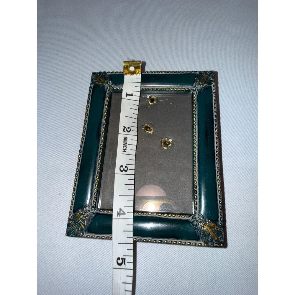 Vintage Emerald Green and Gold Ornate Beaded Enamel Photo Frame 3.5x4.5